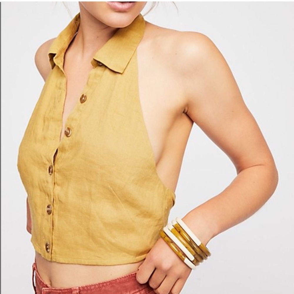 Free People Nellie Size Small Linen Halter Blouse